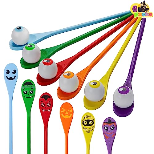 Image of JOYIN Halloween Egg and Spoon Race Game Set; 6 Eyeballs and Spoons with Assorted Colors for Kids Adults Halloween Outdoor Fun Games, Party Favor Supplies, Classroom Activities