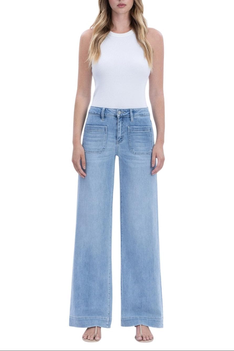 Flying Monkey - High-Rise Front Patch Pocket Wide Leg Trouser Jeans (32" Extra Long Inseam) - F5764 - Includes Official Tag