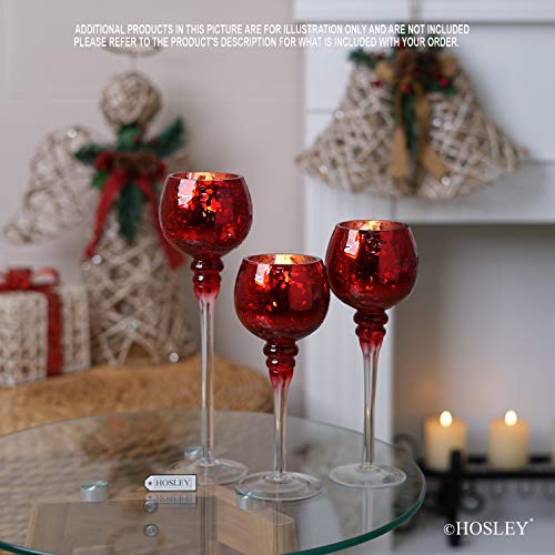 Hosley Set Of 3 Crackle Red Glass Tealight Holders - 12 Inch, 10 Inch, 9 Inch & Hosley Set Of 3 Glass Taper Candle Holders 3.9 Inch High #TOP3