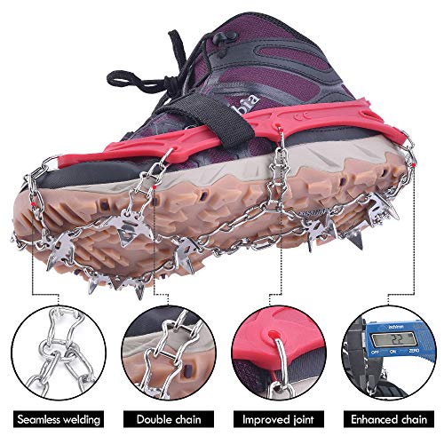 Uelfbaby Ice Snow Grips Traction Cleats Women's Crampons System Safe Protect for Walking, Jogging, or Hiking on Snow and Ice Rose red, Large