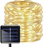 Luces de cuerda solar Batería incorporada: El diseño de la batería recargable incorporada de 600 mAh Ni-MH puede funcionar de forma continua durante más de 8 horas si el panel absorbe suficiente sol durante el día
