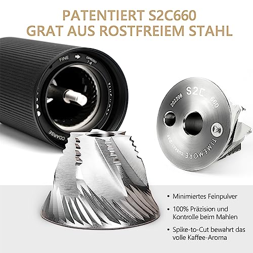 Ruční mlýnek na kávu TIMEMORE Chestnut C3s PRO, vylepšený integrovaný celokovový kryt, ruční mlýnek na kávu se sklopnou rukojetí, pro espresso až french press – černý