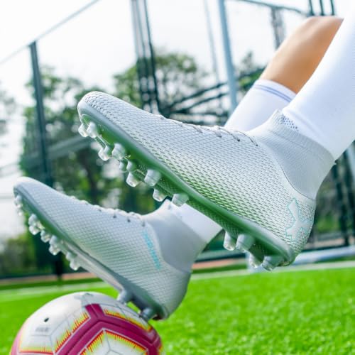 Image of Men's Soccer Cleats Football Shoes for Indoor Outdoor Training White