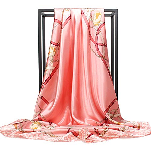 Bufanda de seda para mujer, diseño de cinturón, pañuelo cuadrado grande, de satén, 35 pulgadas, a-7, 89 cm