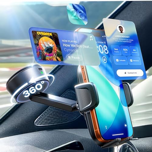 LISEN Electric Retractable Car Phone Mount, iPhone Vacuum Electric Suction Cup Phone Mount, Suction Cup Magnetic Phone Holder, only for Mirror, for iPhone 17 Pro Max Plus 16 15 ~ X, Samsung Galaxy S25