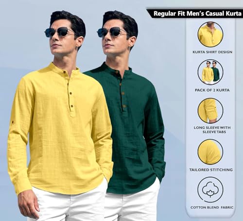 Image of Zombom Men's Kurta || Chinese Collar Long Sleeves || Straight Hip Length Kurtas || Short Kurta for Men || for Festival || Function || Occasion Wear Fancy Kurta for || Best Gifts for Men