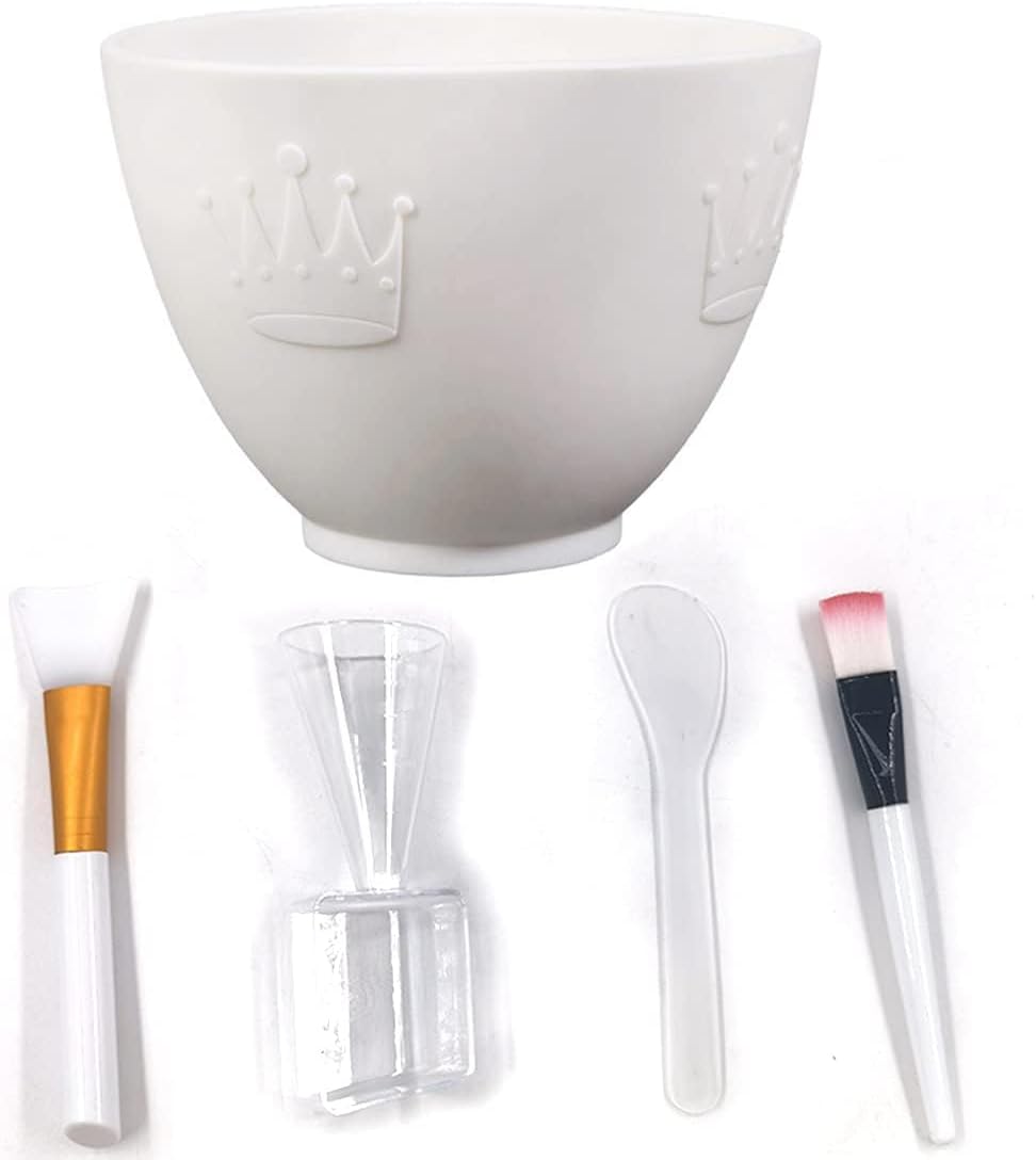 Silicone Face Mask Mixing Bowl Set, DIY Facemask Mixing Tool Kit with Silicone Mask Bowl, Facial Mask Brush, Bowl Stick Spatula, Face Mask Applicator, Measuring Cup (5 PCS)