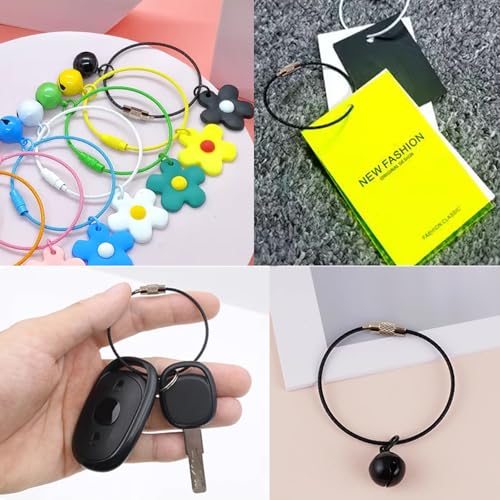 Image of ROYHOO 50PCS Black Stainless Steel Wire Keychains Cable, Key Rings, Heavy Duty Luggage Tags Loops Tag Keepers 1.5mm Twist Barrel (Cable Length: 5.9 inches) (Pack of 2)