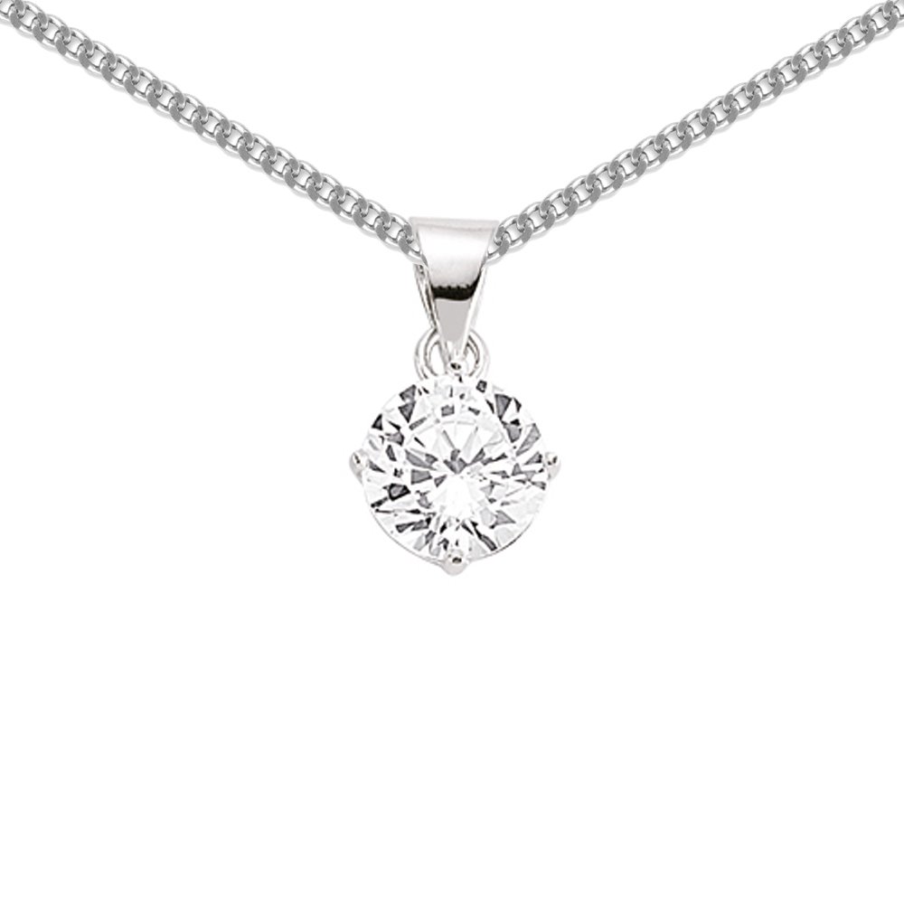 Jewelco LondonLadies Sterling Silver 8mm 2 Carat Cubic Zirconia 4 Claw Solitaire Pendant