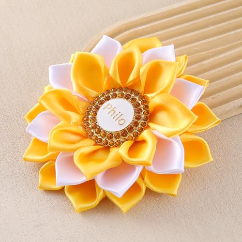 Image of Handmade Layers Silk Ribbon Flower Corsage Society Greek Letters Philo Brooch Pin Women Party Gifts Jewelry
