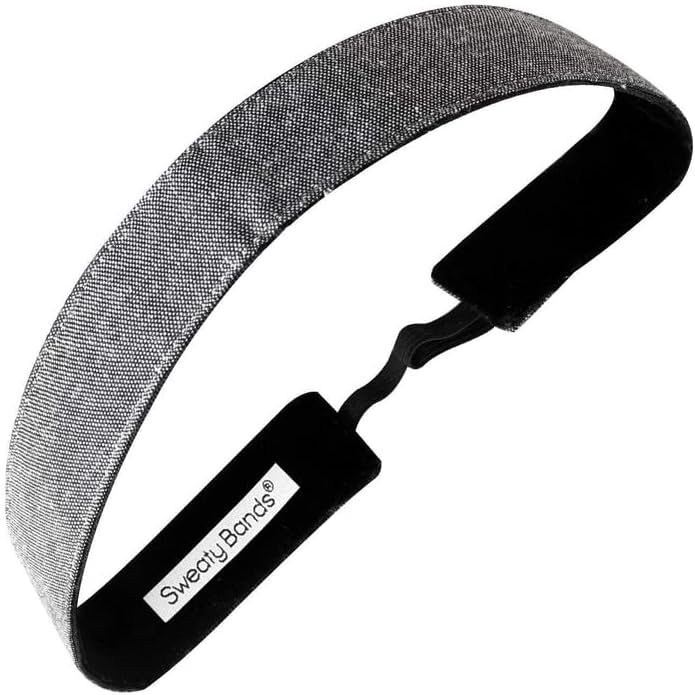 Sweaty Bands Womens Girls Headband - Non-Slip Velvet-Lined Fitness Hairband - Oxford Grey Black 1-Inch