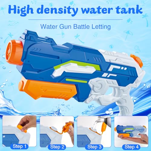 Wasserpistole Kinder – 1200ML Wasserspritzpistole mit 8–10m Reichweite, Outdoor Spielzeug für Sommer, Strand, Pool & Garten – Wasserblaster große reichweite für Jungen & Mädchen (Blau)
