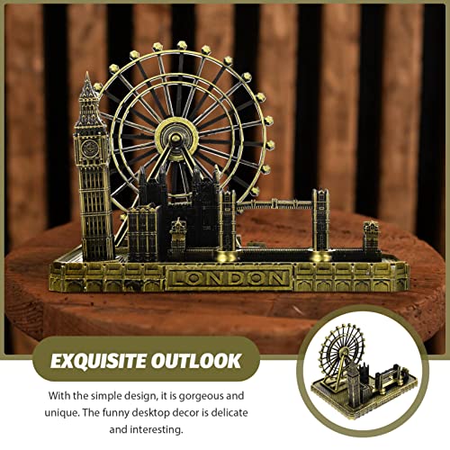 Warmhm Retro Architecture Model London Eye Big Ben Tower Bridge Model Bronze Metal Big Ben Clock Statue Figurine for Desktop Living Room Party Decoration (Bronze) - Image 3