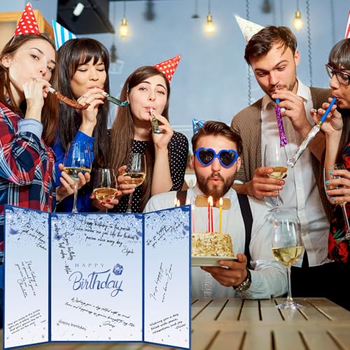 Image of Crenics Blue Birthday Decorations for Women Men, Creative Birthday Guest Sign in Book Alternative, Happy Birthday Signature Book 18 inch x 12 inch, Awesome Birthday Gifts for Girls or Boys