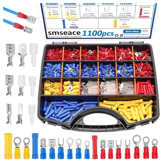 smseace 1100Pcs Spade Connectors Packed in Handheld Box 22-10AWG 2.8mm/4.8mm/6.3mm Male and Female Connector kit Insulated Wire Crimp Spade/Fork/Ring/Butt Electrical Speaker Wire Connector