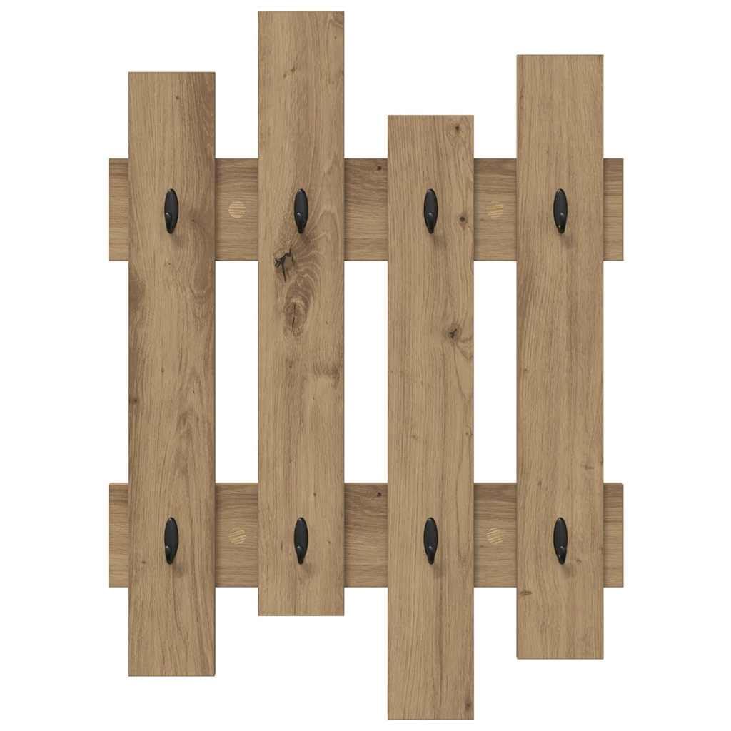Wandmontiertes Garderobenregal Artisan Eiche Holzwerkstoff 60 x 3 x 82 cm, Haken Wandhalterung für Flur Büro, platzsparende Aufbewahrung für Mäntel Taschen Accessoires