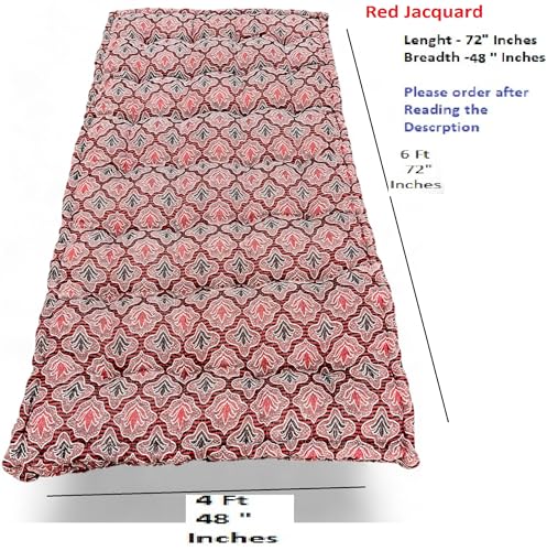 Image of Adim's Soft Cotton Box Quilt Mattress | Mattress Offers a Combination of Comfort, Durability and Style,Making it an Excellent Choice for a restful Night's Sleep (Red Jacquard Design, 48X72 X5 Inches)