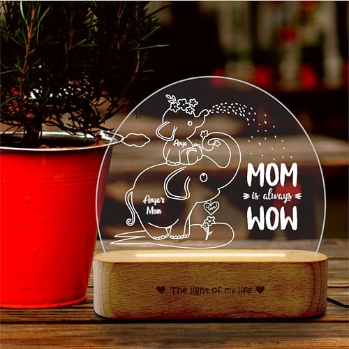 Image of ZOCI VOCI Mothers Day Gifts - Customised Gift for Mom - Personalized Engraved Lamps, Unique & Creative Gifting Ideas for Mummy. (MOM is Wow, Warm Light) (Warm Light)