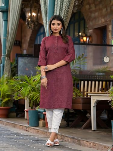 Image of Juniper Bottle Green Striped Printed Cotton Kurta with Button Detail