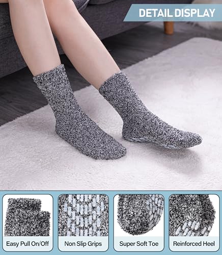 Image of Yebing Non Slip Hospital Socks for Women with Grips Fuzzy Cozy Anti Skid Slipper Socks Winter Warm Soft Fluffy Sleep Socks
