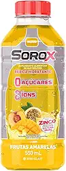 Sorox Frutas Amarelas Bebida Hidratante Zero Açúcar com 8 Íons e Zinco para Imunidade, Baixa Caloria, Eletrolitos para Hidratação e Energia, Refrescante e Nutritiva 550ml