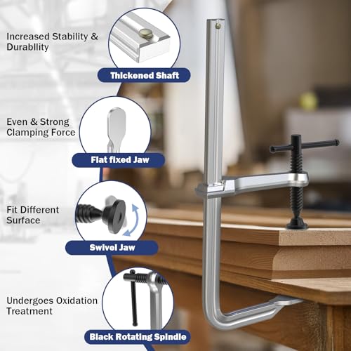12 Inch Heavy-duty Bar Clamps (1200 lbs), 4-Pack, 4-3/4" Throat, Thickened F Clamps for Welding, Metalworking and Woodworking