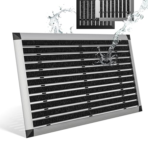 Fußmatte außen, Aluminiumrahmen Silber, 50x80 cm, Fußmatte Außenbereich, Aluminium Türmatte außen, Fußabtreter außen, Schuhabstreifer mit Polypropylen-Fasern, Fußmatte Outdoor wetterfest