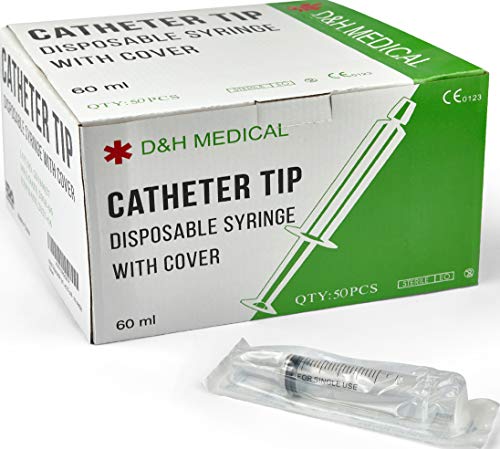 Disposable Catheter Tip 60ml Large Syringes 50-Pack (No Needles) | Individually Packed Catheter Syringe Set | Feeding Medicine Oral Syringes