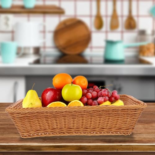 Cesta rectangular tejida de PP para pan y cubiertos, juego de 2 piezas rústicas 7
