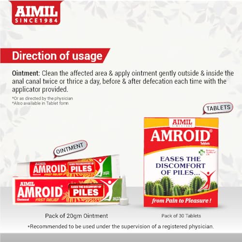 Image of AIMIL Amroid Ayurvedic Ointment - 20g (Pack of 2) | Natural Soothing Cream for Anal Comfort and Discomfort Relief | Fast-Acting Herbal Formula with Nagkesar & Nirgundi to Cool Swelling and Itching (Pack of 6)