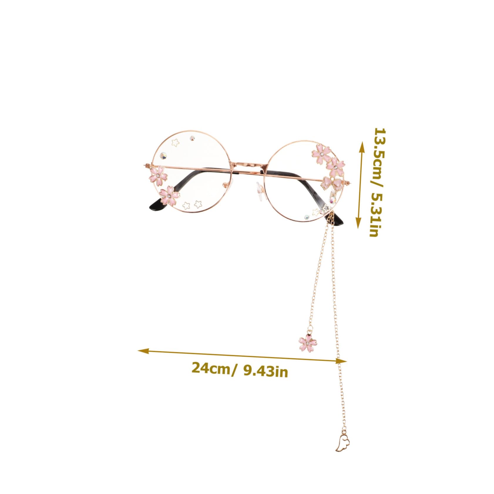 PACKOVE Kawaii Eyeglasses with Chain Cute Cosplay Glasses for Women and Teen Stylish Lolita Accessory for Parties and Events Unique Design with Cherry Blossom Wings