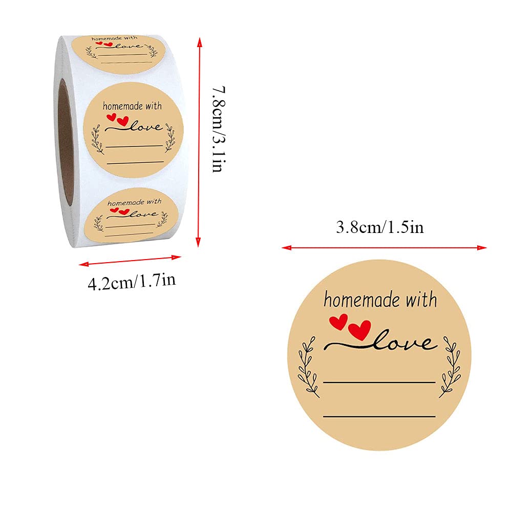 500 Etichette Adesive In Carta Kraft 'Fatto In Casa Con Amore' - 5 Cm, Con Righe Per Scrivere, Per Barattoli, Miele, Confetture E Artigianato