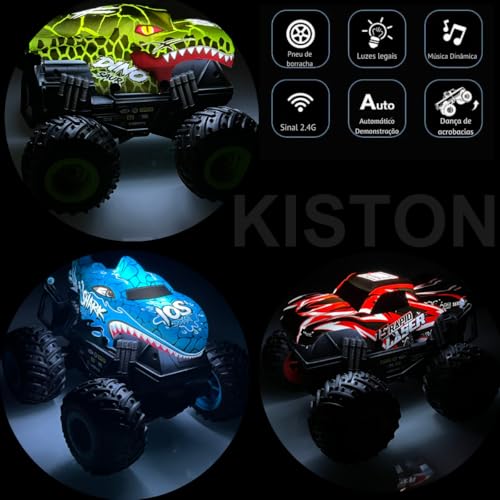 Carrinho controle Remoto Monster Truck Adrenalina Manobras Radicais Led e Música Carro Molas Flexive