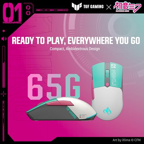 TUF Gaming Mini Mouse Wireless Hatsune Miku Edition, 65 grammi Wireless Gaming Mouse che dispone di connettività tri-Mode, un sensore 12.000dpi, interruttori di durata 100 milioni di clic - Mouse gaming - Immagine 3