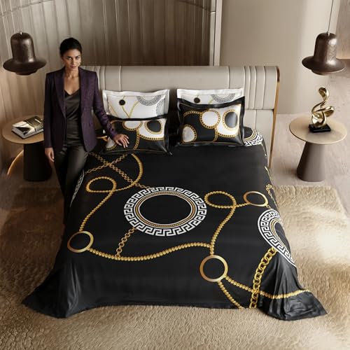 Image of Stoa Paris 300TC UltraSatin Super Size Bedsheet with 4 Pillow Covers, 274cm x 274cm Ideal for King & Double Bed, Gentle on Skin & Hair, Fade & Wrinkle Resistant, Quick Dry, Baroque - Black, Gold