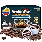 HealthWise Low Acid Swiss Water Decaffeinated Coffee for Keurig K-Cup Brewers, 100% Colombian Supremo, 72 Count