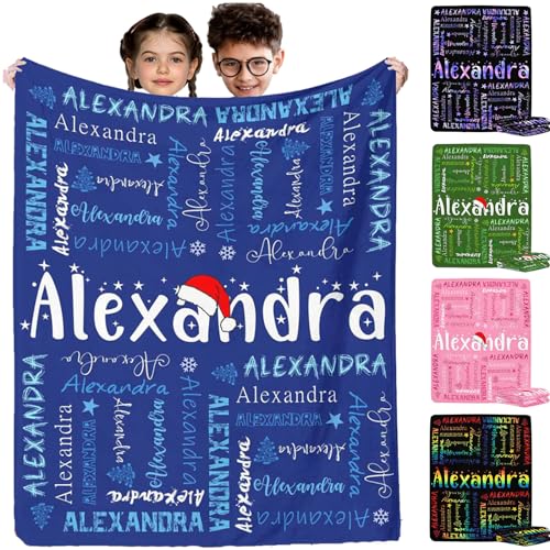 Artsadd Custom Soft Fleece Blankets with Name for Girls Boys, Personalized Navy Blue Baby Blanket for Kids Customized Blanket Gifts for Daughter Son Personalized Receiving Blankets for Girls Boys