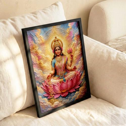 Image of CRAFTLYN Hindu God Wall Art WALL ART Prints Framed Spiritual Religious Paintings for Living Room, Pooja Room, Bedroom, Office, Meditation Room, Home Decor (Saraswati ma, 19 X25, Black)