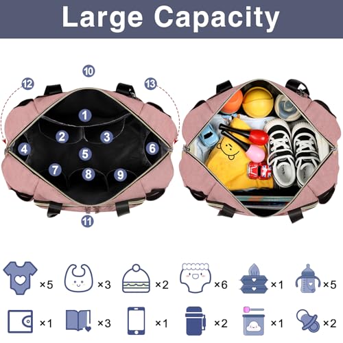 image for ITIEZY Diaper Bag Tote for Baby 7Pcs - Large Mommy Bag with Portable C