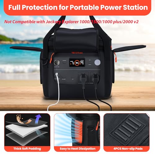 Soft Carrying Bag Compatible with Jackery Explorer 1000 V2, Portable Power Station Storage Case with Adjustable Shoulder Strap, Padding, Pocket, Side Zipper, Generator Covers for Outside - Image 3