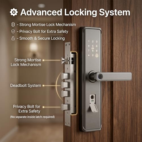 Image of Golens X33 Grey Matte Smart Door Lock | 6-Way Unlock (Fingerprint, PIN, RFID Card, Key, App, Dynamic Password) | USB Emergency Power | Premium Matte Finish Digital Lock