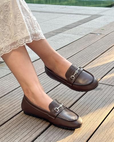 Image of Women's Wide Loafers Casual Slip on Flat Shoes Women's Comfort Penny Loafers with Arch Support Women Dressy Moccasins