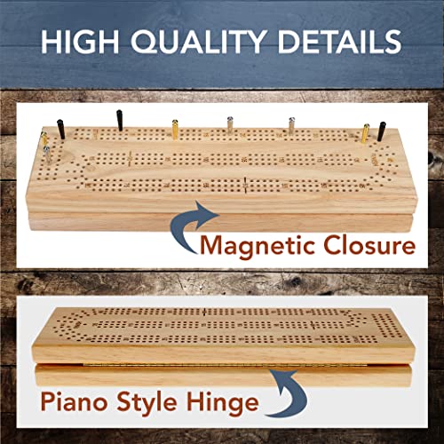 We Games Wooden Cribbage Board Game Set, Continuous 3 Track For 2-3 Players, Travel Cribbage Board With Card Storage, Includes 9 Metal Pegs & Deck Of Cards, Card Games, Classic Board Games For Adults #TOP5