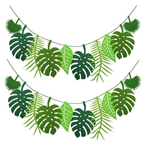 NITAIUN 2 Pcs Tropical Palm Leaves Banner (4.6m in total), Tropical Leaf Banner, Faux Monstera Leaves Banner for Birthday, Summer, Luau, Jungle, Kitchen Dining Room Summer Theme Party (Green) Cover