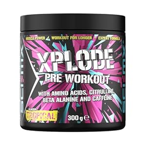 SCI-MX – X-PLODE Pre-Workout – 300g – Tropical Flavour – 250mg Caffeine, 6g Citrulline Malate, 3.2g Beta Alanine / serving – Suitable for Vegetarians + Vegans