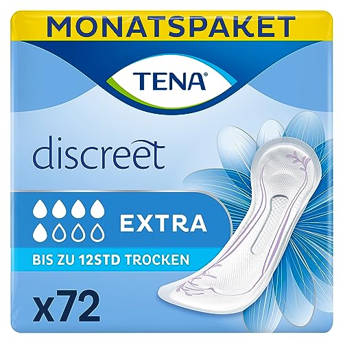 Tena Discreet Extra - Einlagen im Monatspaket, Einzeln Verpackt - Hygieneeinlagen für Frauen - bei mittlerer Blasenschwäche und Inkontinenz, Hell, 72 Stück (1er Pack)