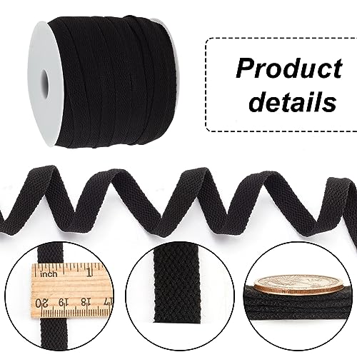 Miniatura 4 de Benecreat Recambio Cuerda Plana Cordón 25m, Cordón Suave Negro De 12 Mm De Ancho Con Carrete De Plástico De 1 Piezas, Para Abrigos, Pantalones, Pantalones Cortos