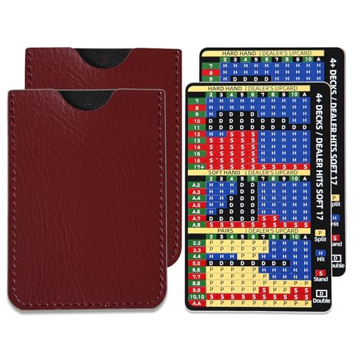 厚みのあるステンレススチール製ベーシックストラテジーブラックジャックカード、メタルブラックジャックベーシック戦略カード、カジノでのリーガル許可ブラックジャックテーブルセット4枚+デッキヒットソフト17、レザースリーブ付きの画像