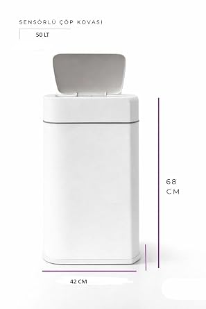 50 Litre Kızıl Ötesi Sensörlü Otomatik Çöp Kovası, Beyaz