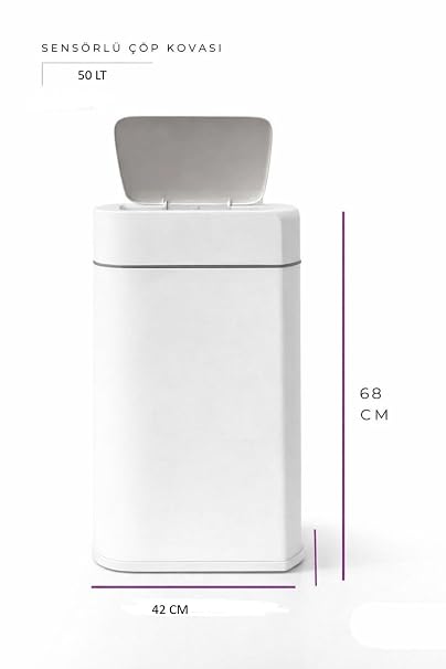 50 Litre Kızıl Ötesi Sensörlü Otomatik Çöp Kovası, Beyaz